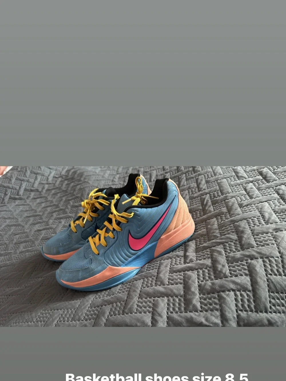 Nike Kids Blue and Pink Sneakers with Yellow Laces